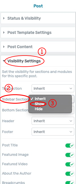 visibility settings