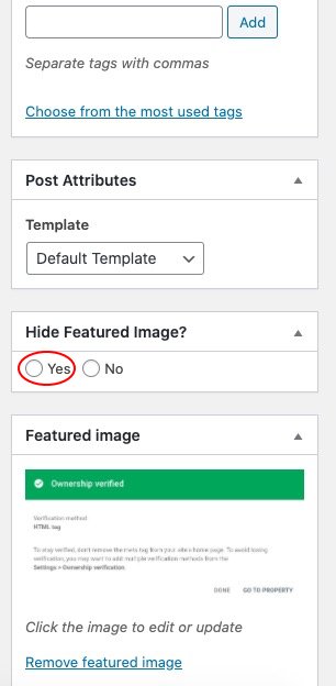Click yes hide featured image