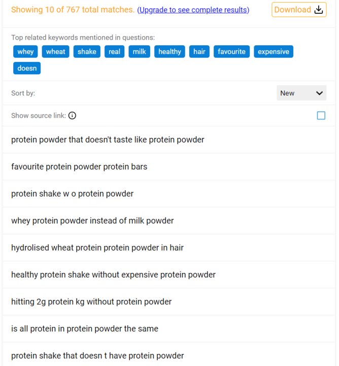 QuestionDB search protein powder