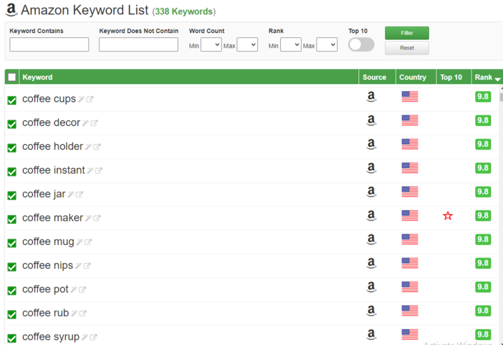 amazon keyword list coffee