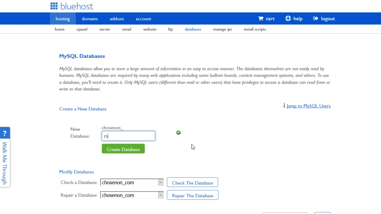 bluehost mySQL