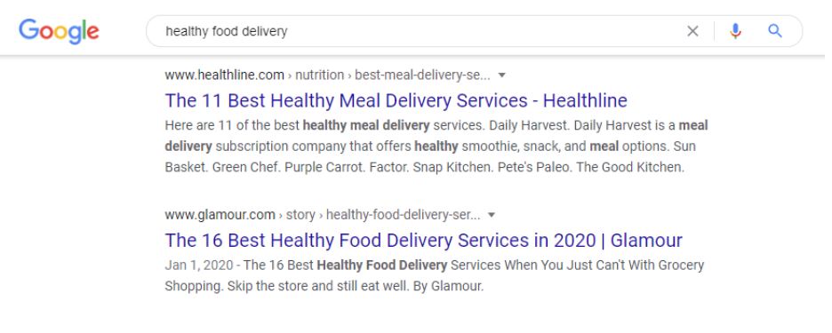 healthy food delivery google results