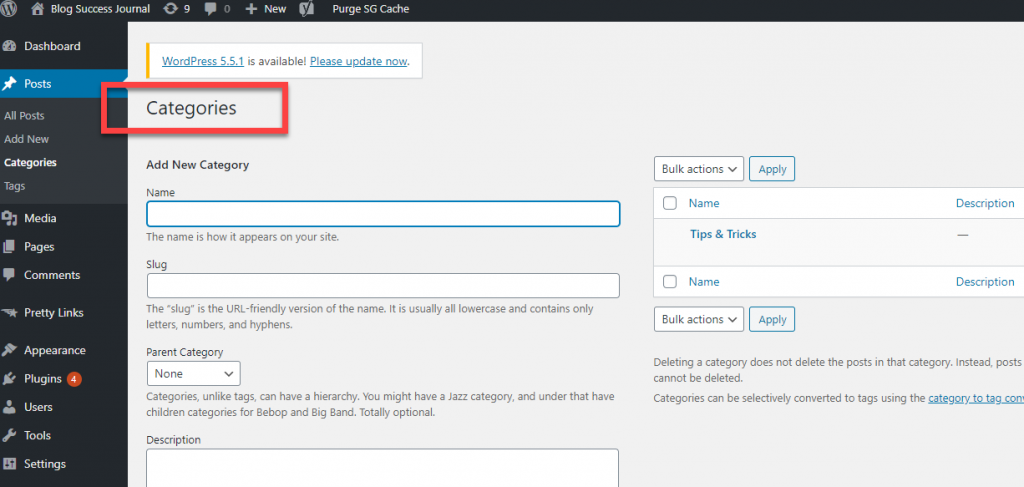 How to add categories in WordPress